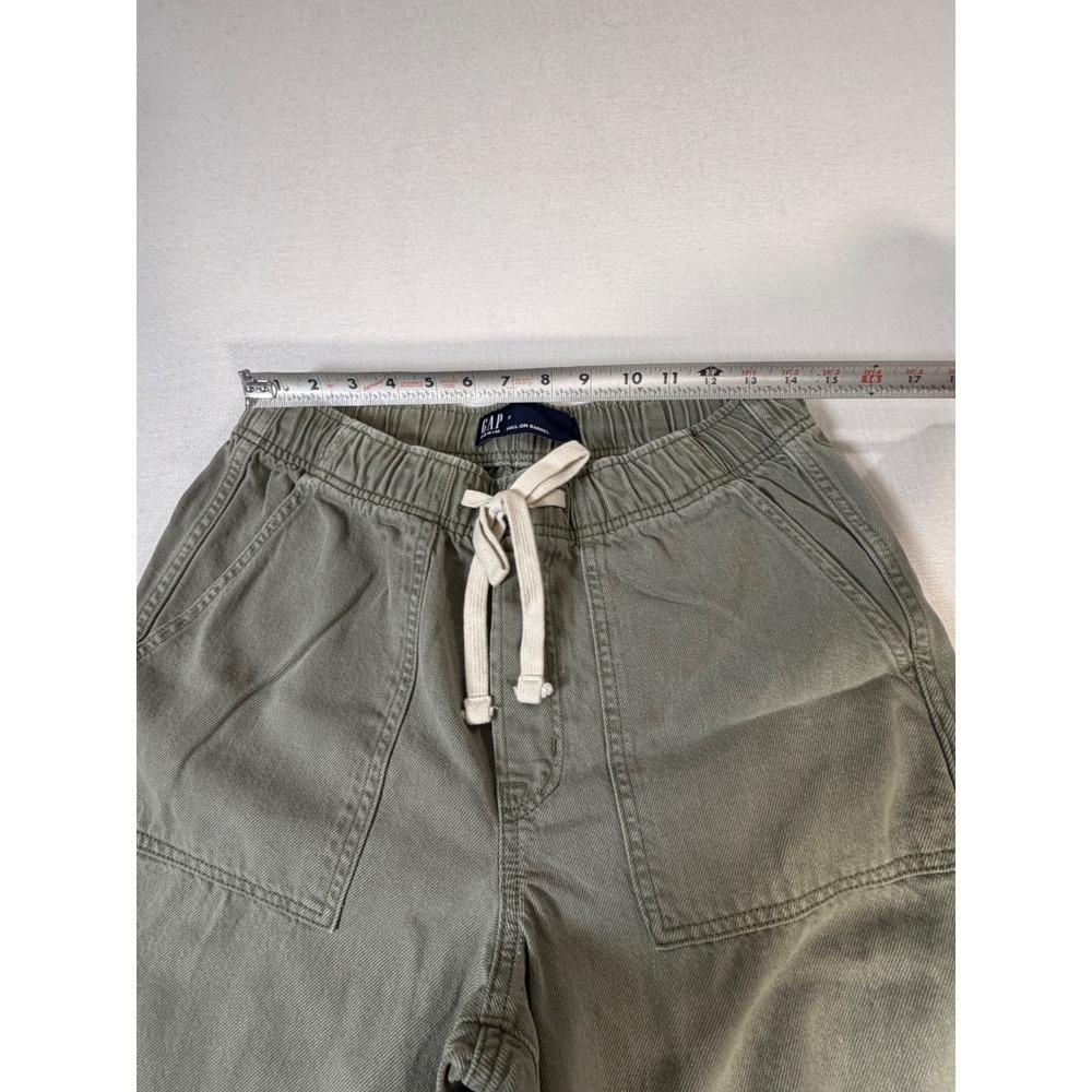 GAP Denim Pull-On Barrel Pants Olive Green Wide Leg Drawstring Size M - Picture 7 of 7